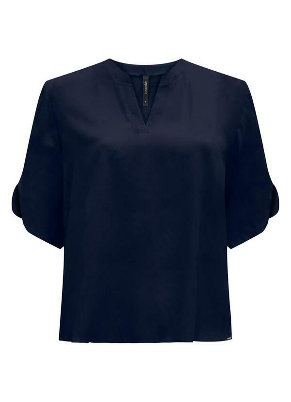 Lunender - Blusa Fluida de Mangas 3/4 com Gola Padre Azul