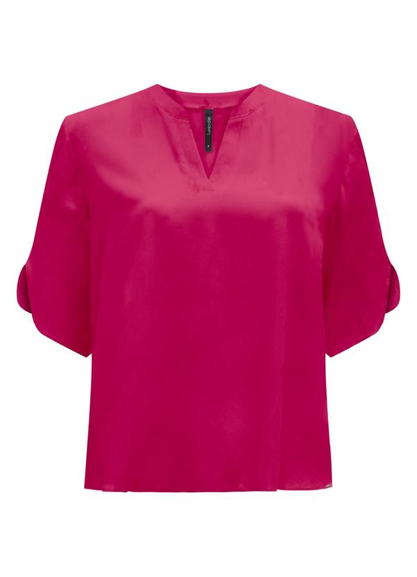 Lunender - Blusa Fluida de Mangas 3/4 com Gola Padre Rosa