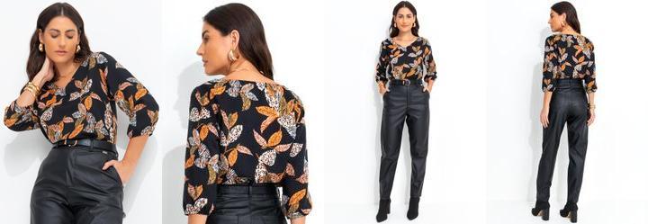 Blusa Folhagem Animal Print em Crepe Plano