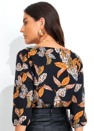 Quintess - Blusa Folhagem Animal Print em Crepe Plano - QUINTESS
