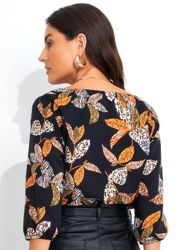 Quintess - Blusa Folhagem Animal Print em Crepe Plano 2