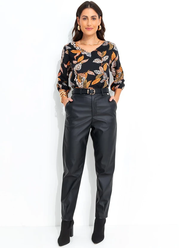 Quintess - Blusa Folhagem Animal Print em Crepe Plano 3