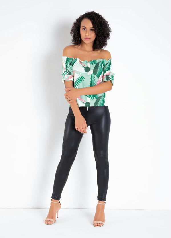 Queima Estoque - Blusa Folhagem com Frufru e Elástico no Decote 3
