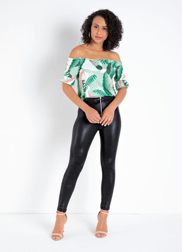 Queima Estoque - Blusa Folhagem com Frufru e Elástico no Decote 5