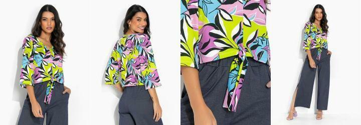 Blusa Folhagem Verde com Amarrao Frontal