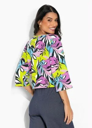 Moda Pop - Blusa Folhagem Verde com Amarração Frontal - MODA POP