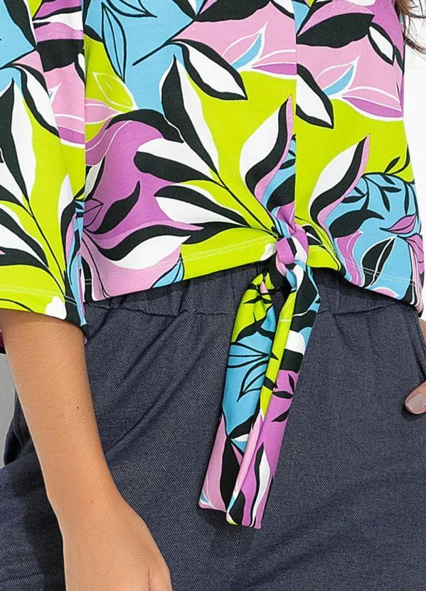 Moda Pop - Blusa Folhagem Verde com Amarração Frontal 3