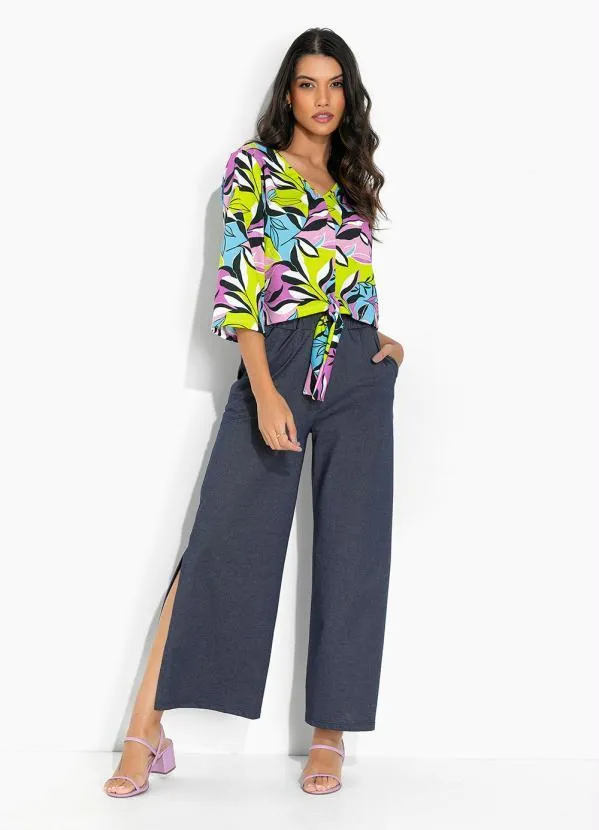 Moda Pop - Blusa Folhagem Verde com Amarração Frontal 4