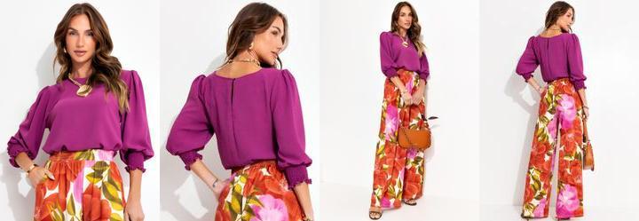 Blusa F�csia em Crepe Plano