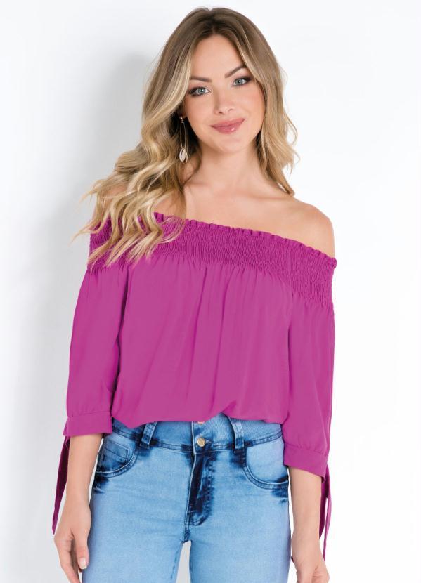 Quintess - Blusa Fúcsia Ombro a Ombro com Babados