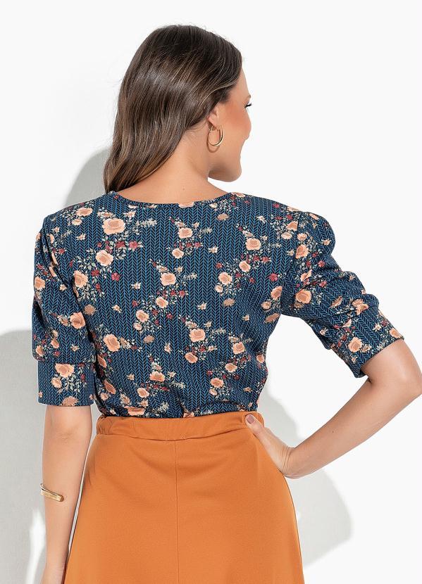 Rosalie - Blusa Geométrica Azul com Punho Moda Evangélica 2