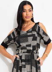 Blusa Geomtrico P&B em Malha de Viscose
