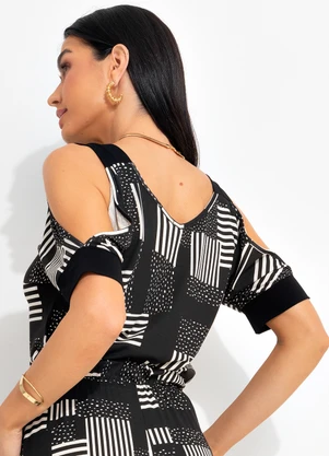 bonprix - Blusa Geométrico P&B em Malha de Viscose - BONPRIX