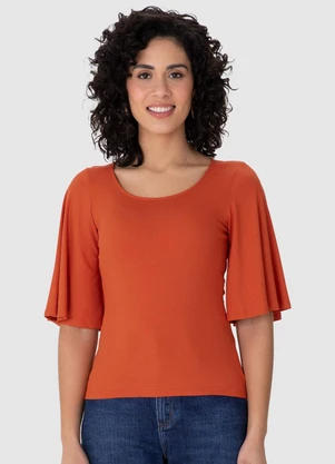 Malwee - Blusa Justa em Viscose Canelada Laranja - MALWEE