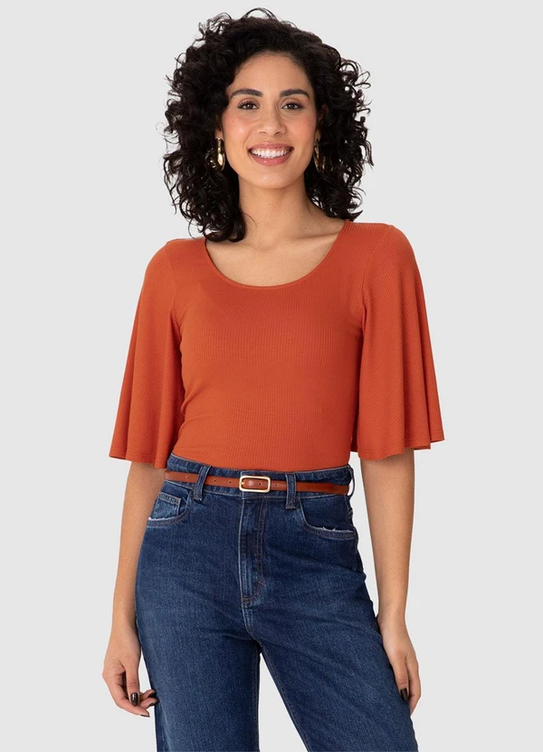 Malwee - Blusa Justa em Viscose Canelada Laranja 4