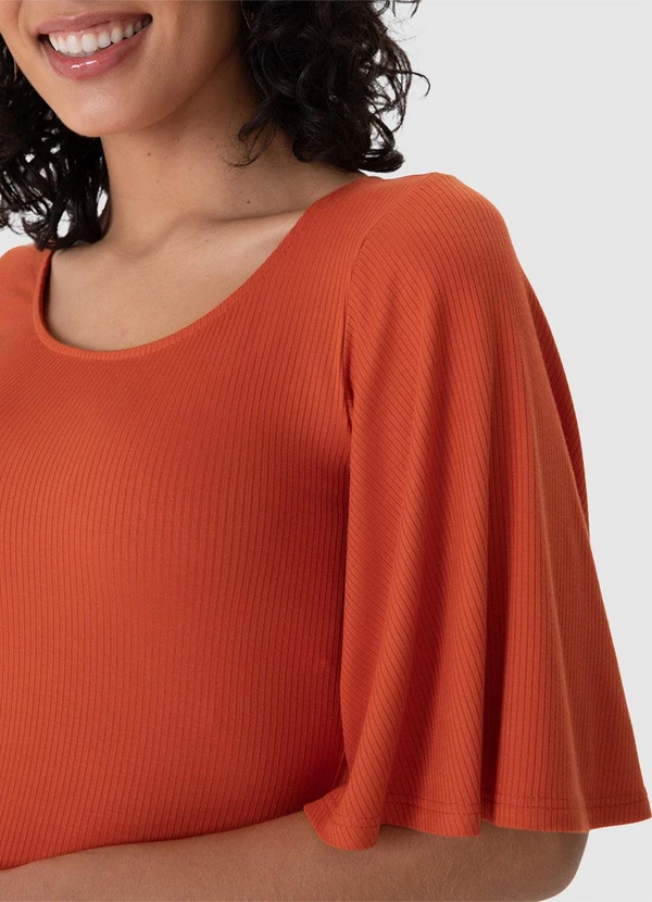 Malwee - Blusa Justa em Viscose Canelada Laranja 5