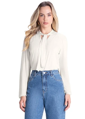 Outlet - Blusa Laço Elegante Feminino Branco - OUTLET
