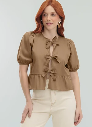 Angel - Blusa Lacos Tricoline Marrom - ANGEL