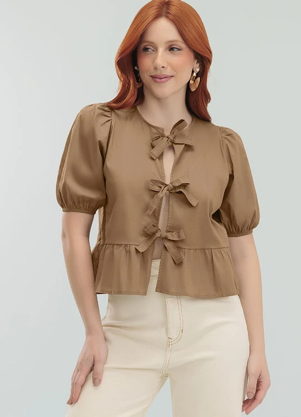 Angel - Blusa Lacos Tricoline Marrom