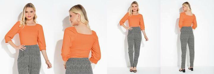 Blusa Laranja com Manga Bufante