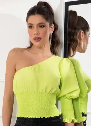 Quintess - Blusa Lima um Ombro Só em Tecido Plano - QUINTESS