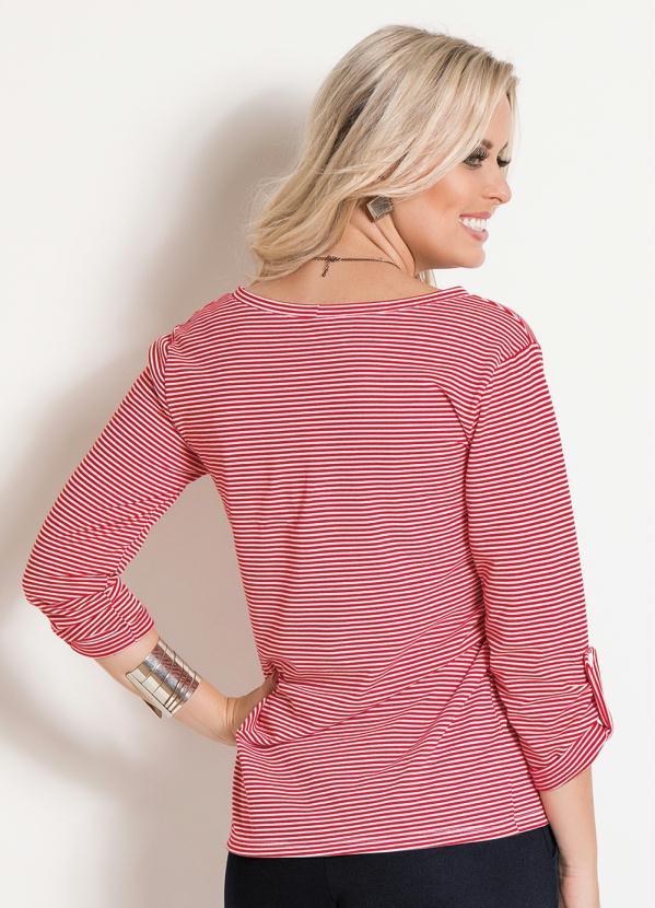Moda Pop - Blusa Listrada com Manga 3/4 Vermelha e Branca 2