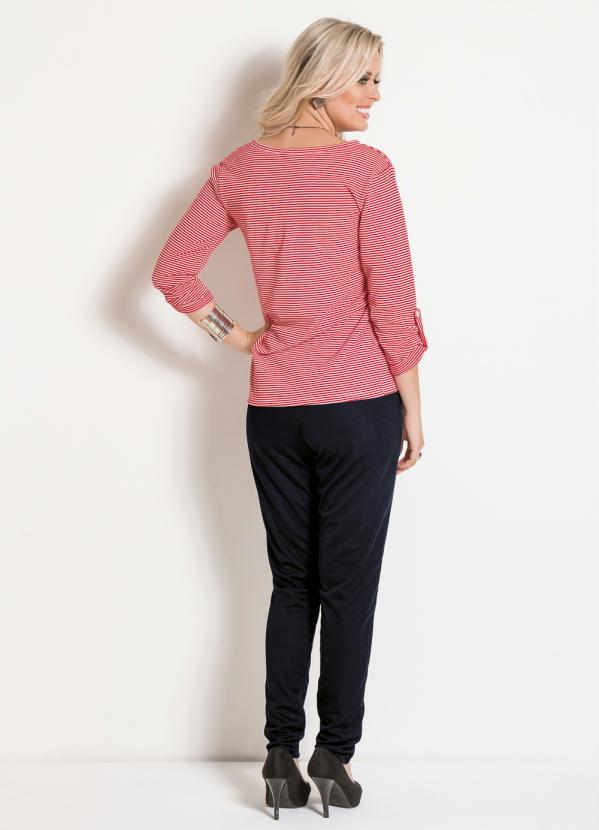 Moda Pop - Blusa Listrada com Manga 3/4 Vermelha e Branca 5