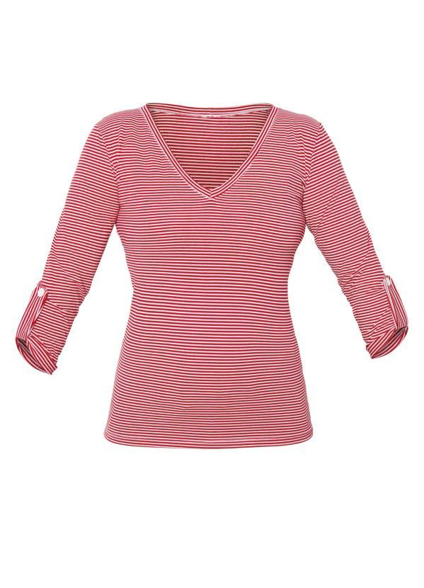 Moda Pop - Blusa Listrada com Manga 3/4 Vermelha e Branca 6
