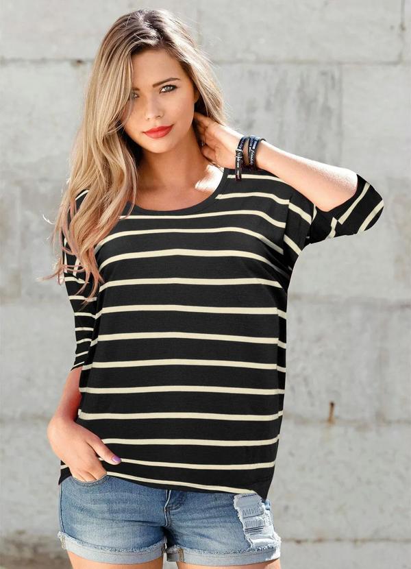 bonprix - Blusa Listrada Preta