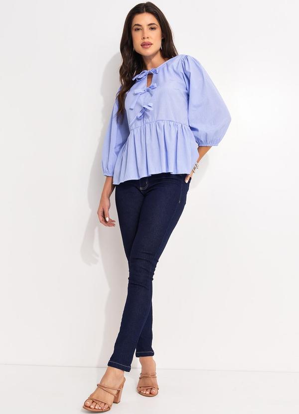 Quintess - Blusa Listrado Azul em Tricoline 3