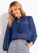 Blusa Listrado Azul em Voil Devor�