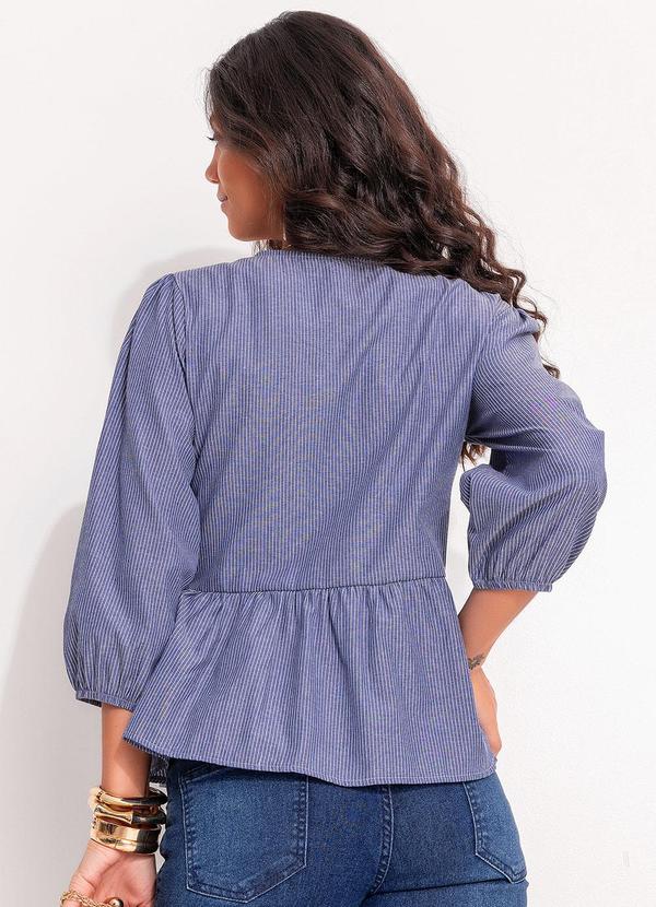 Quintess - Blusa Listrado Azul Médio em Tricoline 2