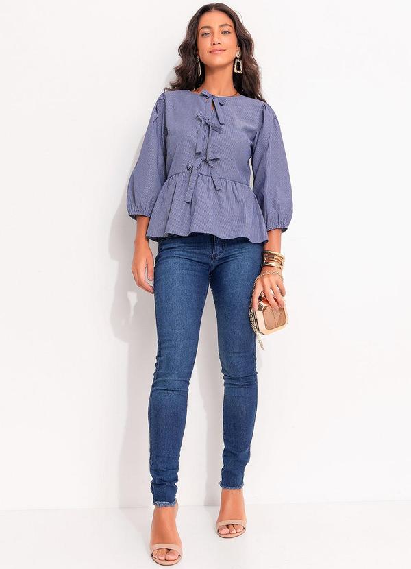 Quintess - Blusa Listrado Azul Médio em Tricoline 3