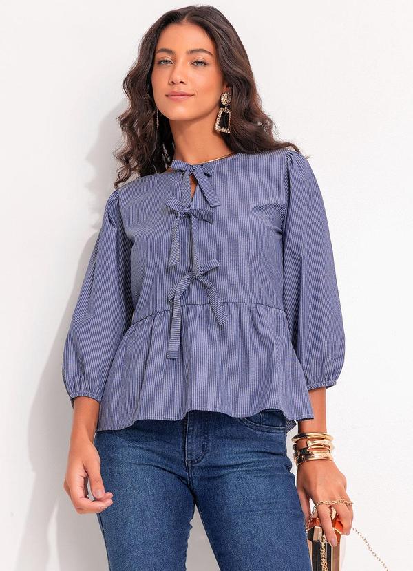Quintess - Blusa Listrado Azul Médio em Tricoline 4