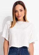 Blusa Listrado Off White em Viscose Plana