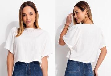Blusa Listrado Off White em Viscose Plana