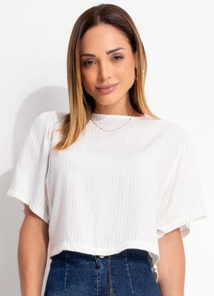Blusa (Listrado Off White) em Viscose Plana