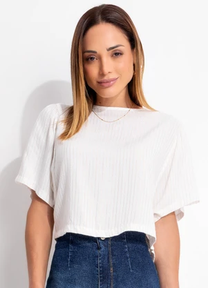 Quintess - Blusa Listrado Off White em Viscose Plana - QUINTESS
