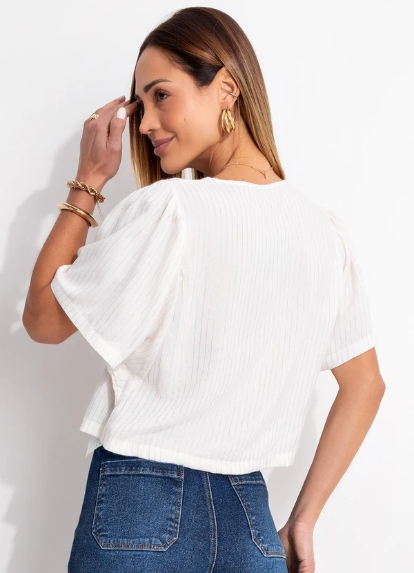 Quintess - Blusa Listrado Off White em Viscose Plana 2