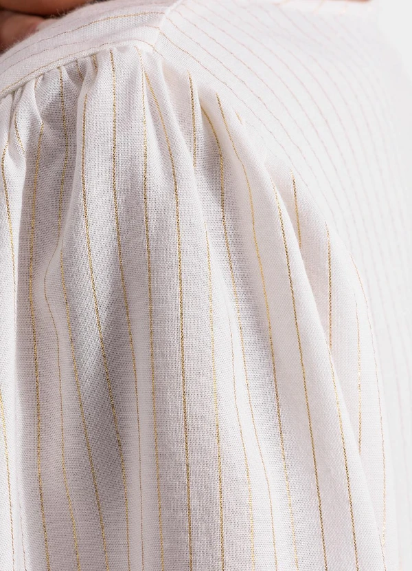 Quintess - Blusa Listrado Off White em Viscose Plana 3