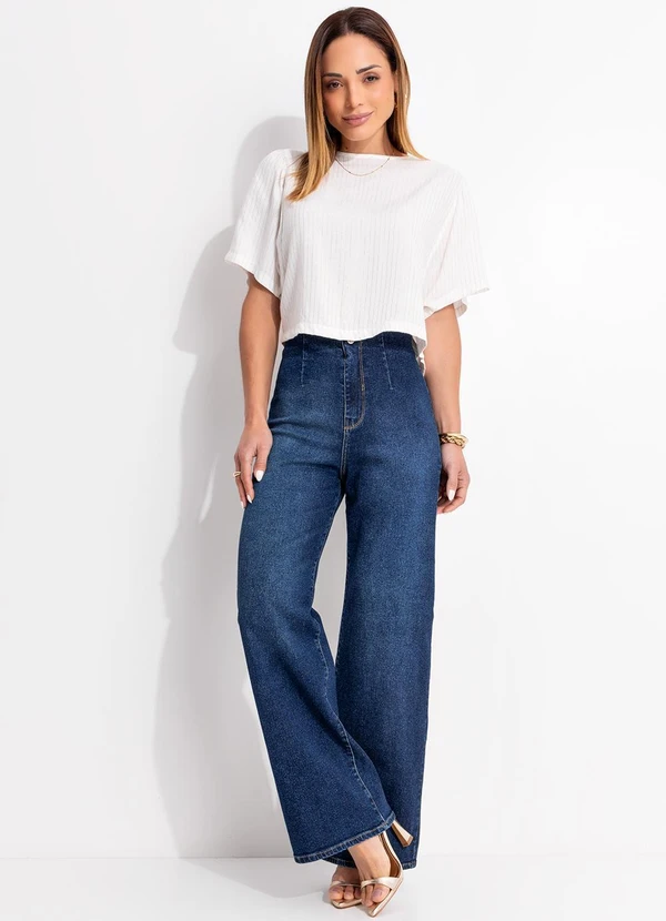 Quintess - Blusa Listrado Off White em Viscose Plana 4