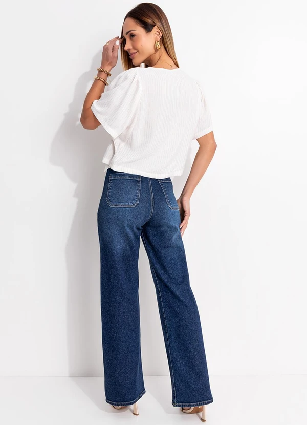 Quintess - Blusa Listrado Off White em Viscose Plana 5