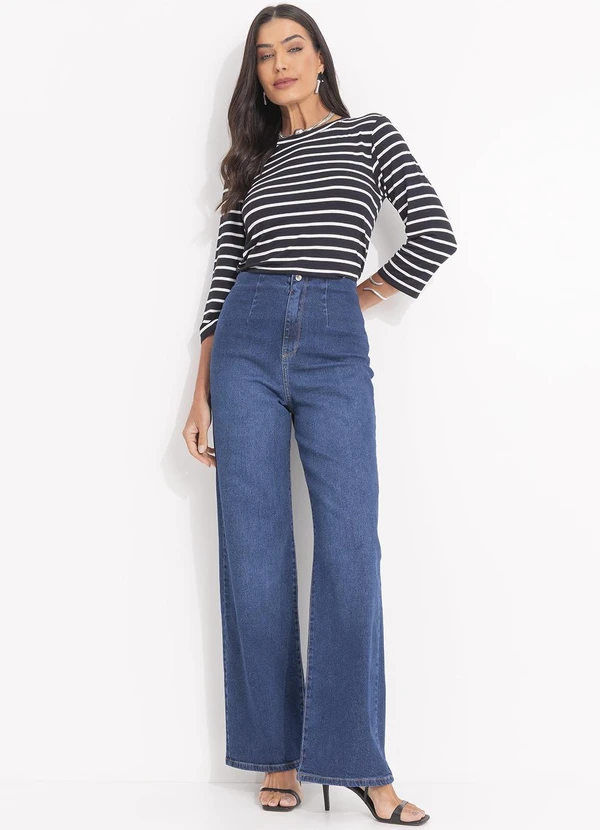 Quintess - Blusa Listrado Preto em Malha de Viscose 3