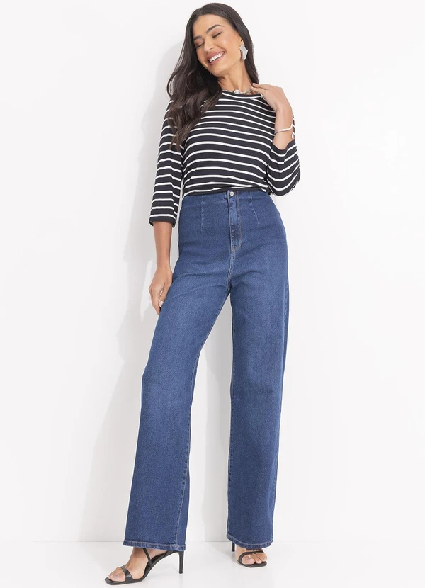 Quintess - Blusa Listrado Preto em Malha de Viscose 5