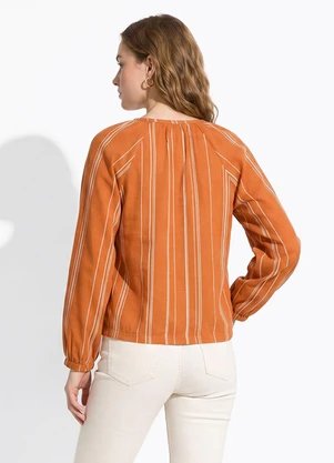 Quintess - Blusa Listrado Telha em Linho - QUINTESS