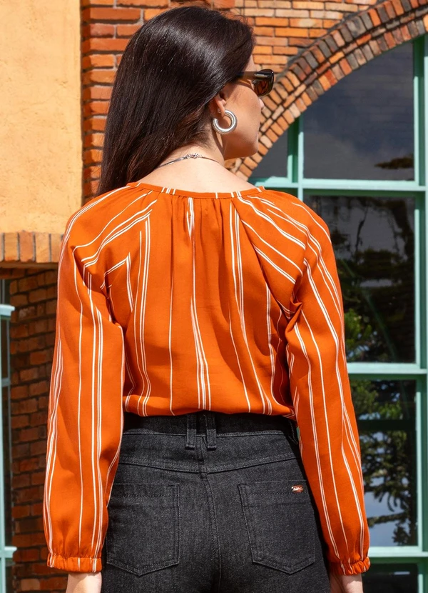 Quintess - Blusa Listrado Telha em Linho 2