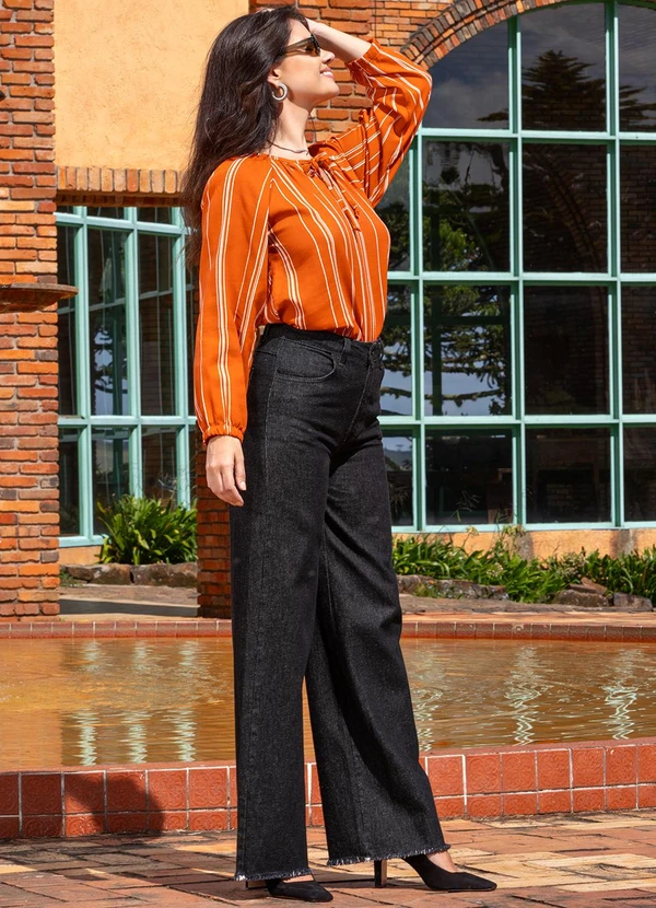 Quintess - Blusa Listrado Telha em Linho 3