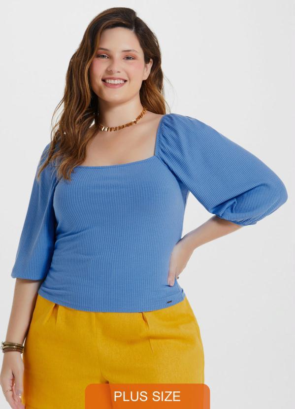 Lunender Mais Mulher - Blusa Malha Canelado Sevilha Azul