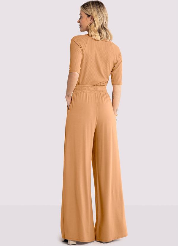 Lunender - Blusa Manga 3/4 Canelada com Franzido Bege 4