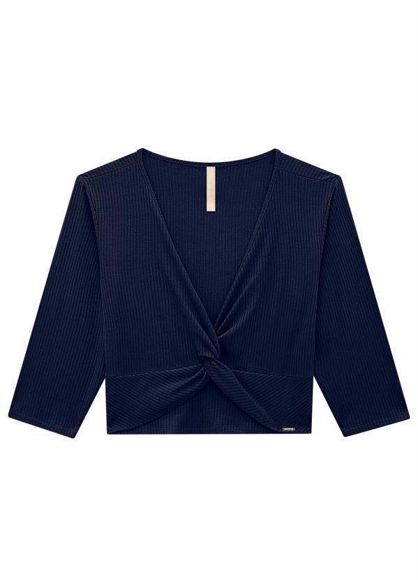 Lunender - Blusa Manga 3/4 Canelada Nó Azul